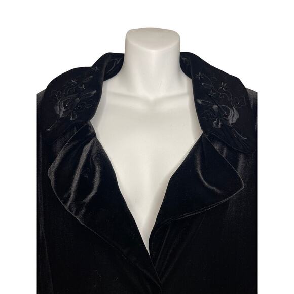 White Stag Black Velvet Embroidered Floral Collar Front Button Blazer Women's Sm - Picture 5 of 7
